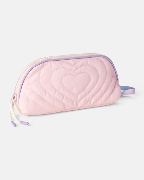 girls stitched hearts zip-up pencil case - pink