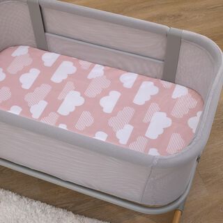 Product image 2 of Skip Hop Cozy-Up 2-in-1 Bedside Sleeper 100% Cotton Fitted Bassinet Sheet - Pink & White Clouds