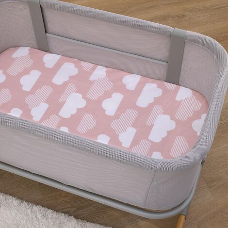  Product image 2 of Skip Hop Cozy-Up 2-in-1 Bedside Sleeper 100% Cotton Fitted Bassinet Sheet - Pink & White Clouds