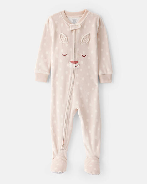 baby girl deer print dreamplush snug fit long-sleeve 2-way zip pajamas - tan