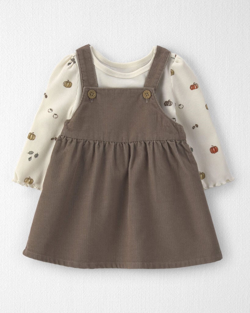 Little Planet by Carter's Baby Girls' Long-Sleeve Corduroy Top and Jumper Dress, 2-Piece Set - Brown