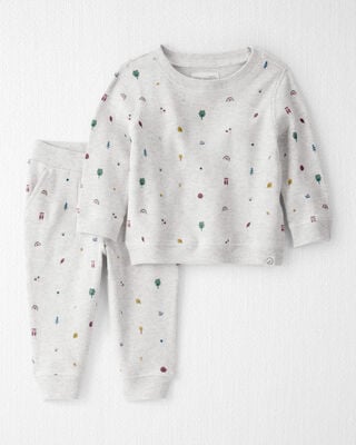 Baby 2-Piece Organic Cotton Waffle Knit Set in Shadow Fox Print
