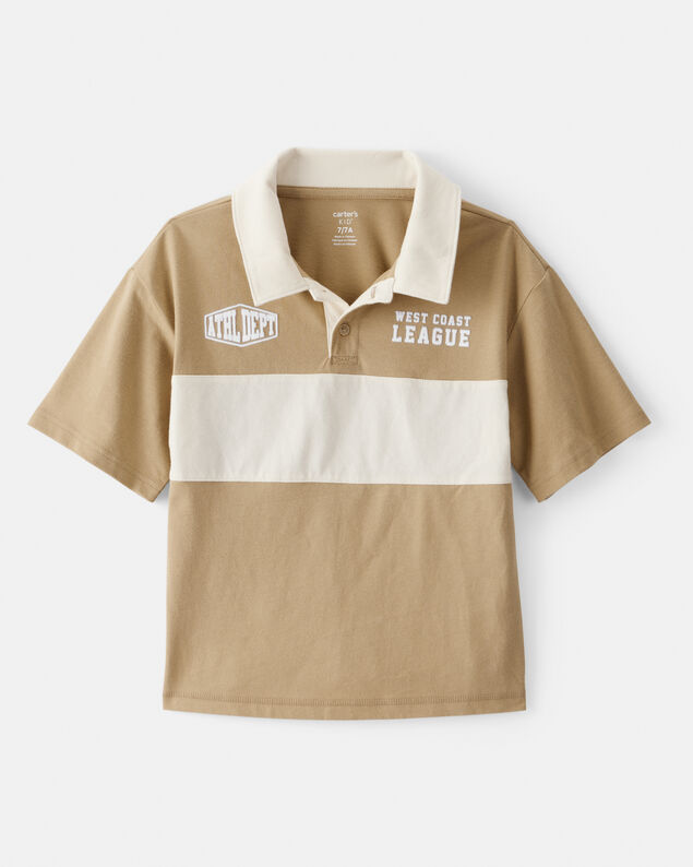 Product image 1 of Boys Cotton Short-Sleeve Stripe Polo - Tan