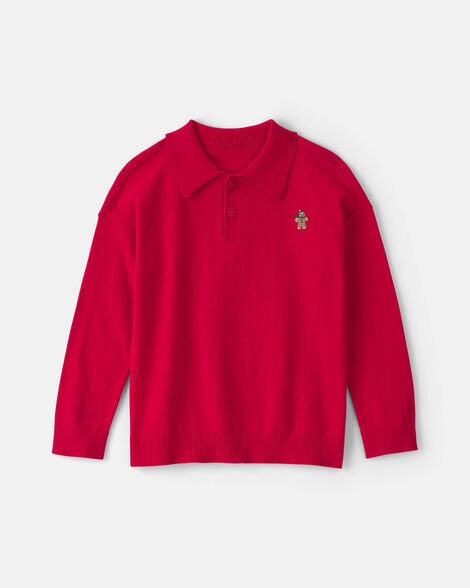 toddler boy gingerbread polo sweater - red