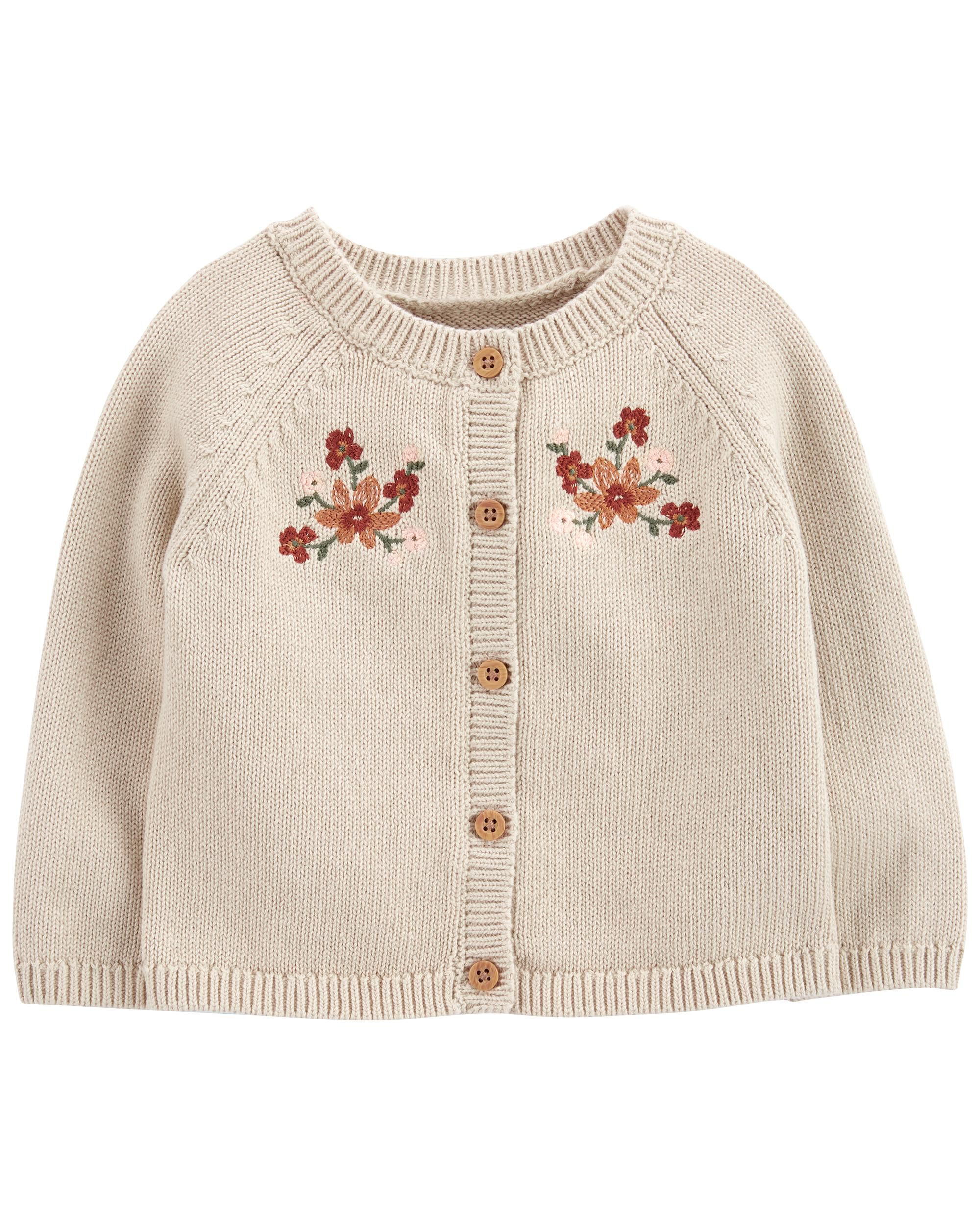 Tan Baby Embroidered Floral Cardigan 