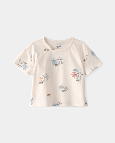 baby girl easter bunny floral relaxed top - cream