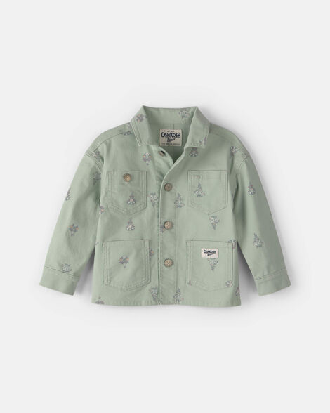 Toddler Girl Floral Canvas Jacket - Green