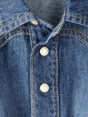 Blue - Baby Girl Cotton Denim Long-Sleeve Dress - Blue, Selected
