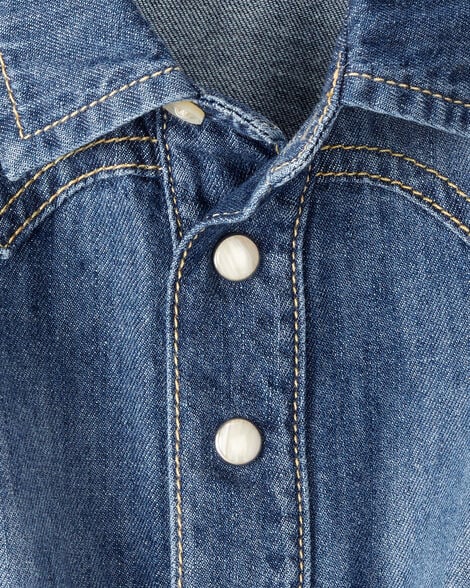 Product image 4 of Baby Girl Cotton Denim Long-Sleeve Dress - Blue