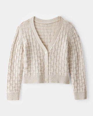 Product image 1 of Kid Cropped Sweater Knit Stitched Cardigan - Ivory