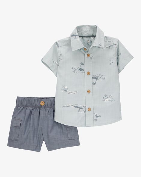 Product image 1 of Baby 2-Piece Button-Down Shirt & Short Set - Blue