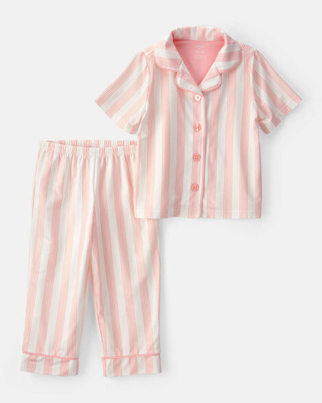 toddler girl striped loose fit 2-piece pajama set - pink/ivory