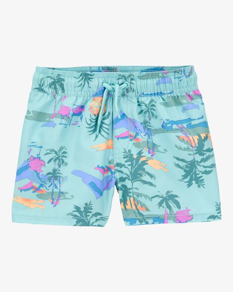 Boys Compression Swim Shorts Vector Cartoon Illustration Beach