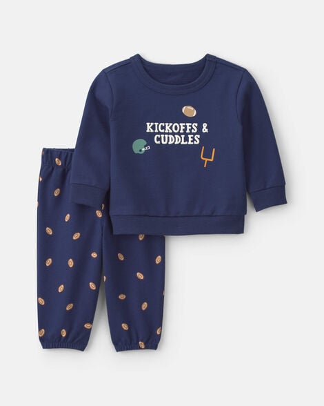 baby boy 2-piece football french terry pullover & pant set - navy blue