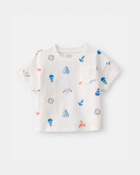 toddler boy nautical pocket tee - white