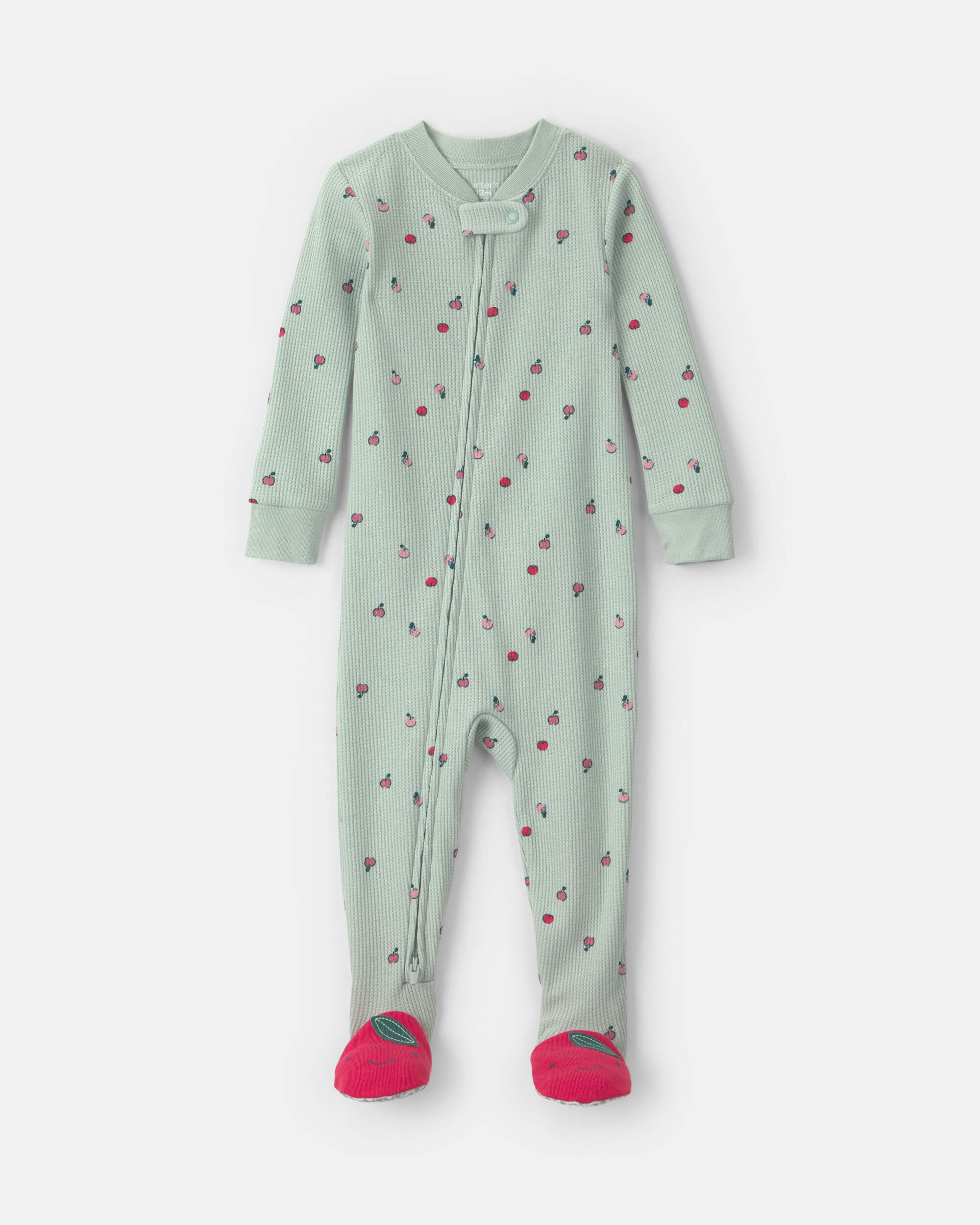 Carter's toddler girl 1-piece apple thermal snug fit footed pajama 2T Green