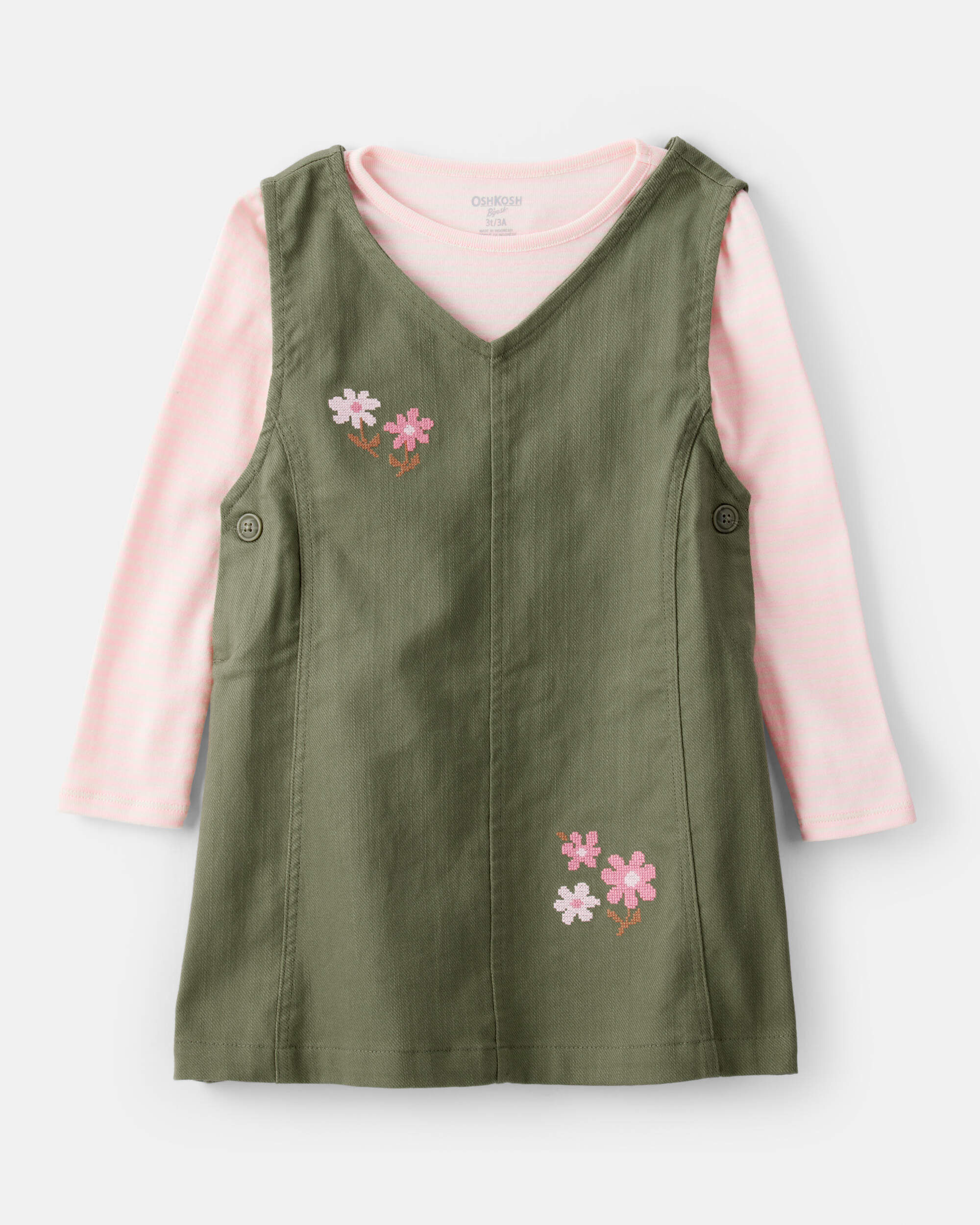 Toddler Girl 2-Piece Cotton Long-Sleeve Dress - Green