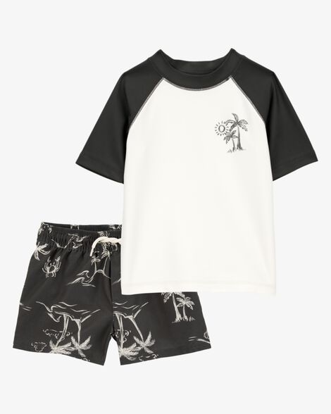 Product image 1 of Toddler 2-Piece Palm Tree Rashguard & Trunks Set