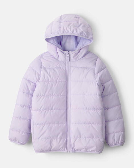 kid packable hooded puffer jacket - purple