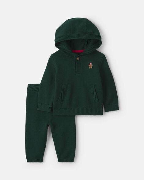 baby boy 2-piece gingerbread long-sleeve top & pant set - green