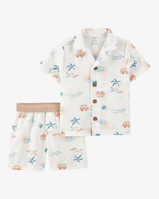 Toddler Boy 2-Piece Striped Loose Fit Coat-Style Pajamas - Blue