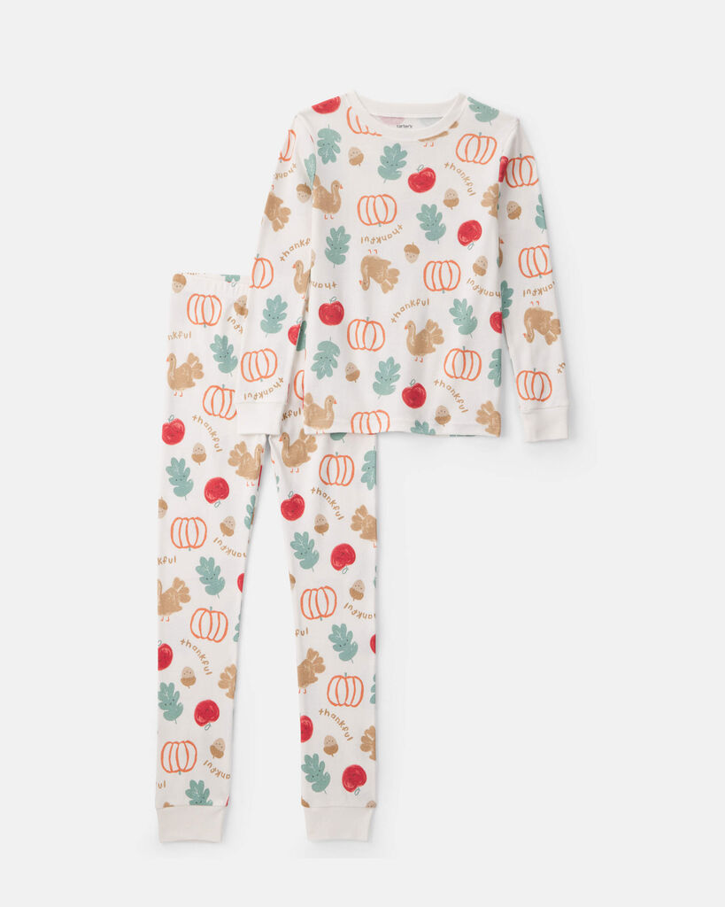 Carter's Thanksgiving Little & Big Kid Unisex Crew Neck Long Sleeve 2-pc. Pajama Set, 8, White