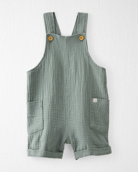 Toddler Organic Cotton Gauze Shortalls in Green