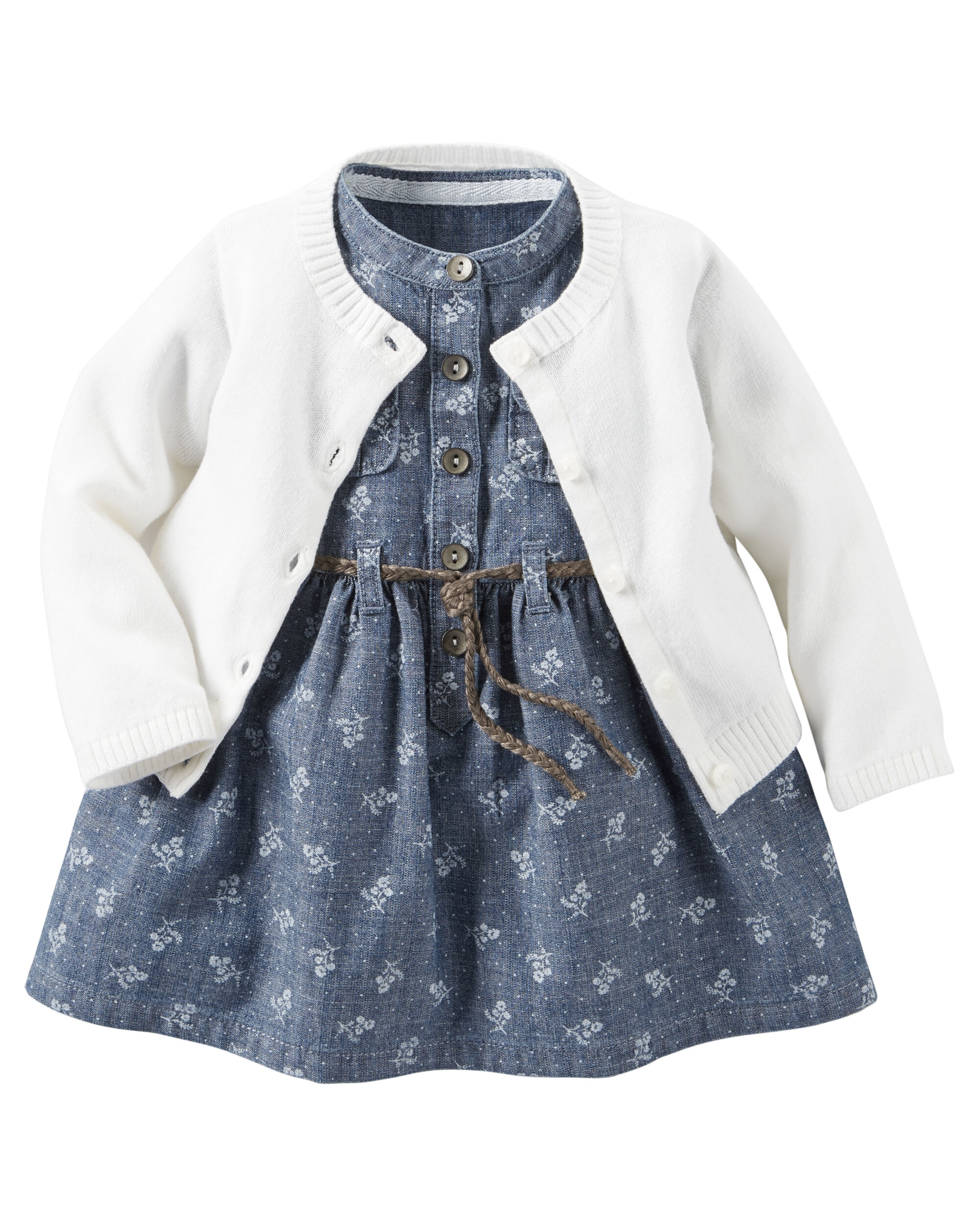 2Piece Chambray Dress & Sweater Set