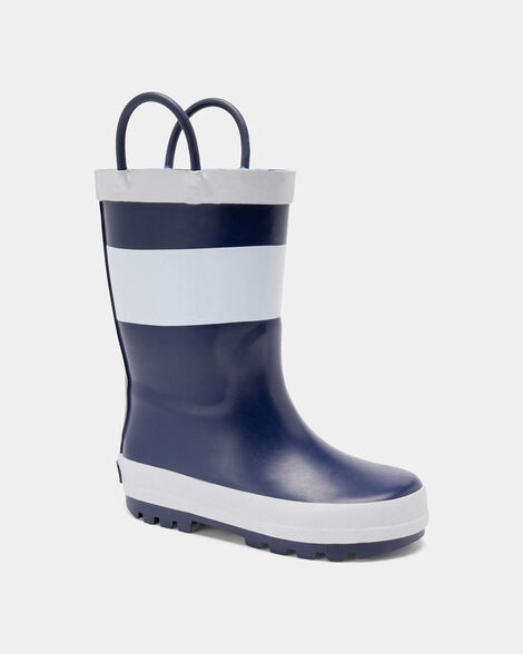 toddler boy striped rain boots - navy/white