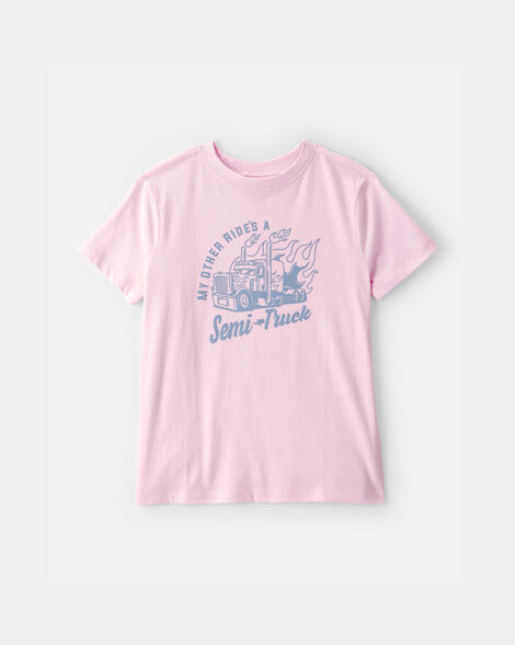 boys semi-truck graphic tee - pink