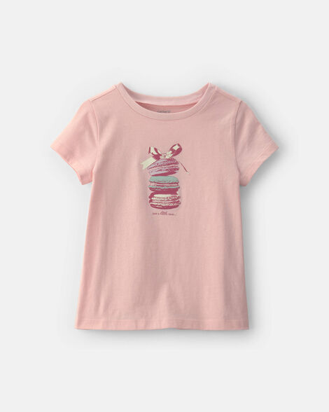 girls macaron bow graphic tee - pink