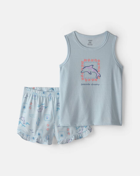 girls 2-piece dolphin sleeveless pajama set - blue