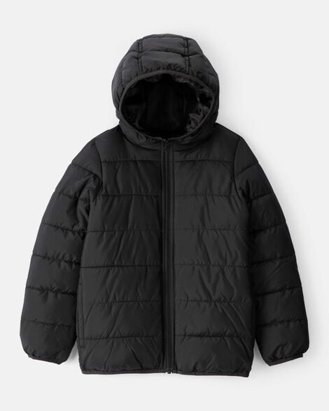 kid packable hooded puffer jacket - black