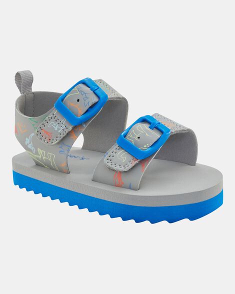 toddler boy dinosaur strappy casual sandals - grey/blue