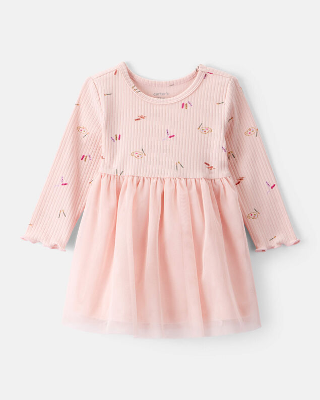 Product image 1 of Baby Girl Heart Print Long-Sleeve Dress - Pink
