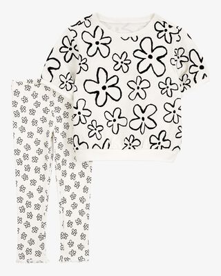 Product image 1 of Toddler 2-Piece Floral Top & Pant Set - White/Black