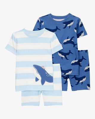 Product image 1 of Toddler Whale Striped Snug Fit Cotton 4-Piece Pajamas