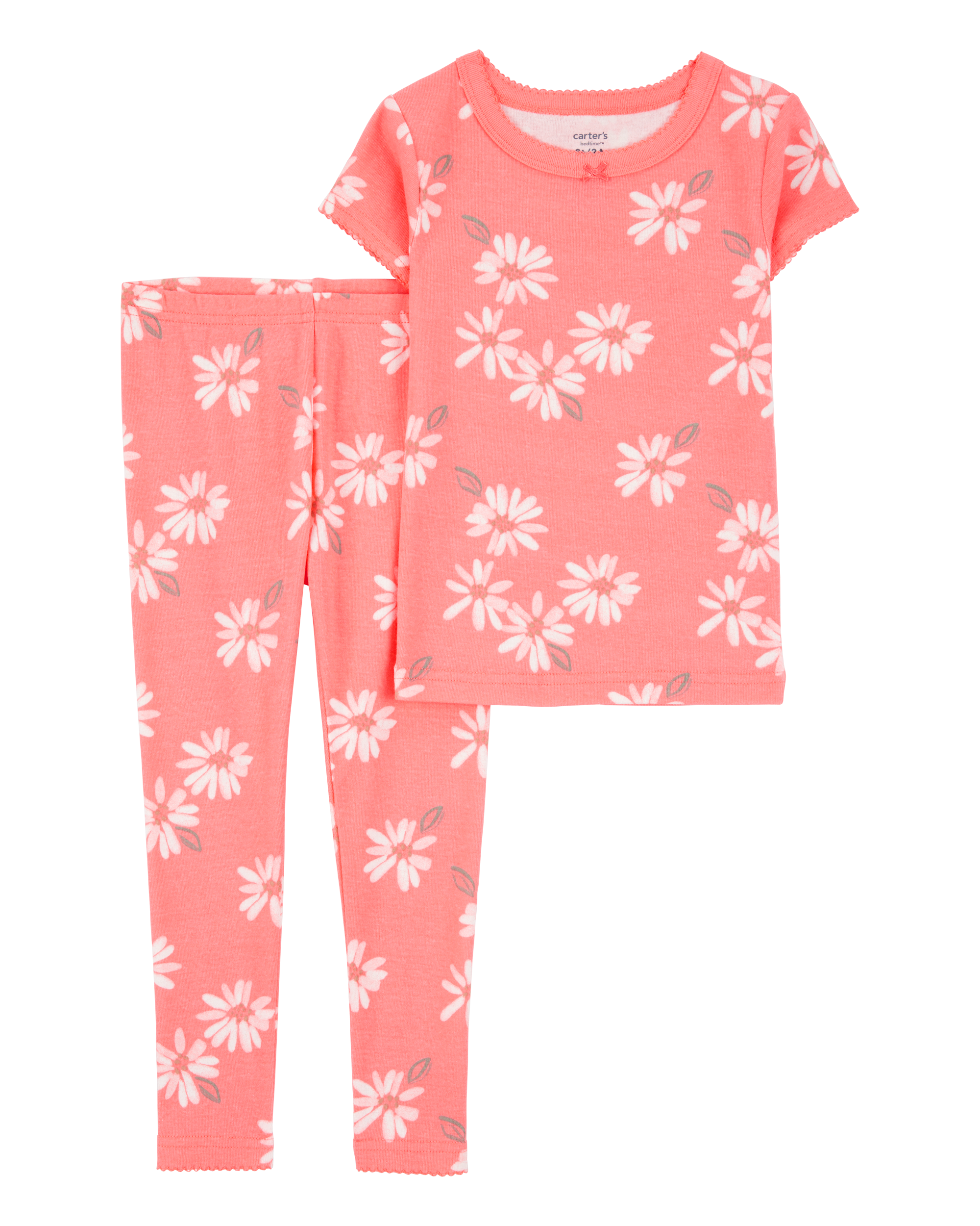 Toddler Girl 2-Piece Floral 100% Snug Fit Cotton Pajamas - Coral