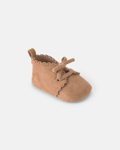 baby girl bow mocassin shoes - tan