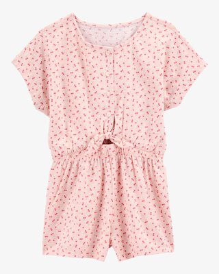 Product image 1 of Kid Tie Button-Front Cherry Linen Look-alike Romper