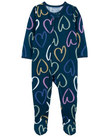 Toddler 1-Piece Hearts Loose Fit Footie Pajamas