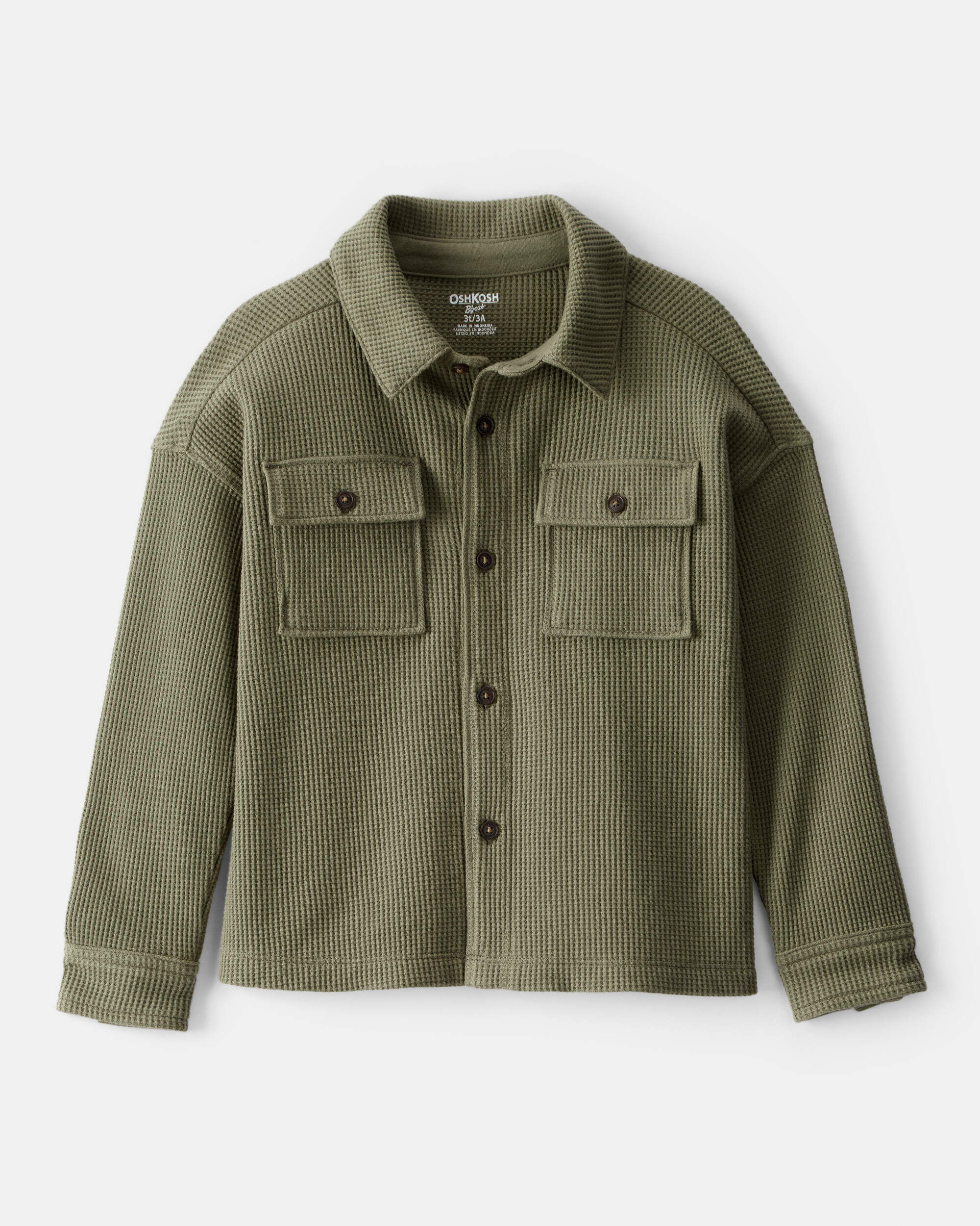 Toddler Boy Long-Sleeve Waffle Knit Utility Shirt - Green