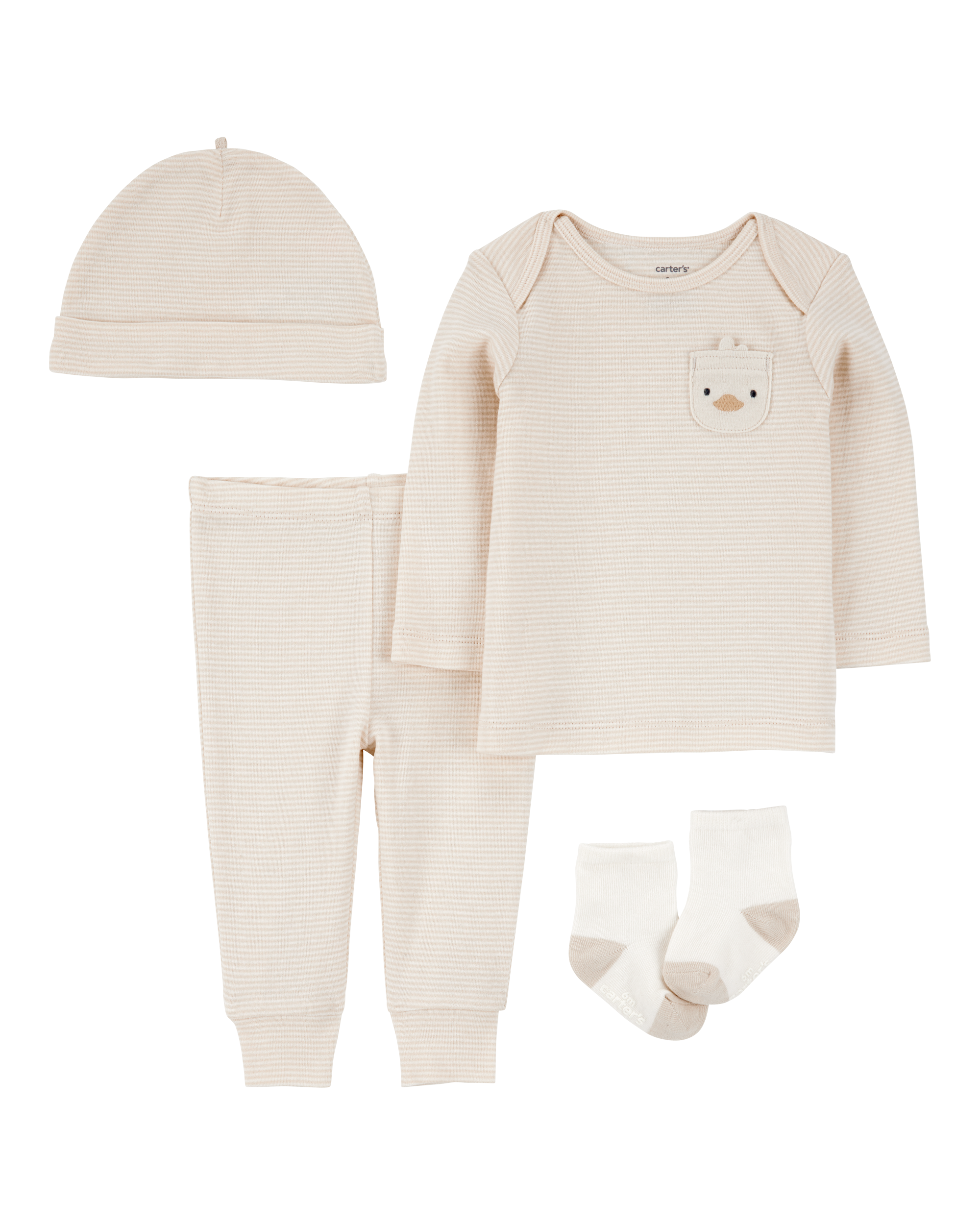 Baby 4-Piece Striped Duck Outfit Set - Brown