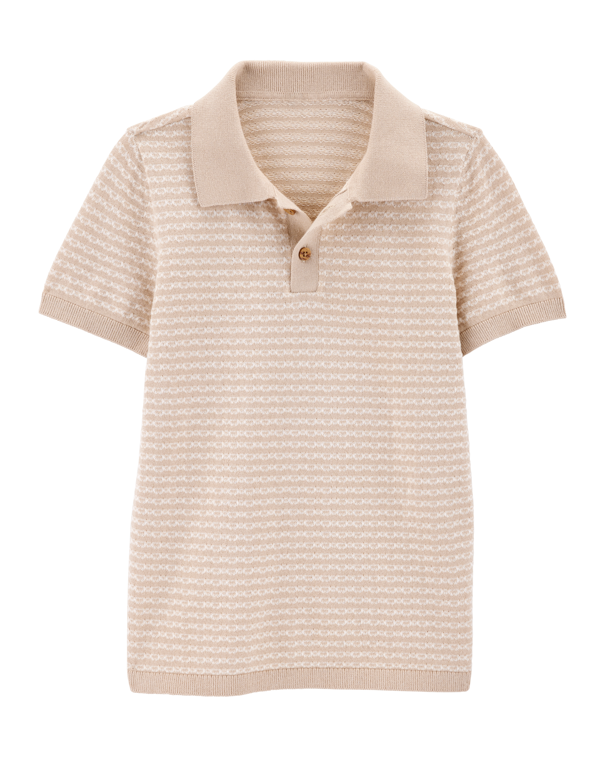 Kid Coastal Striped Knit Polo Shirt - Khaki