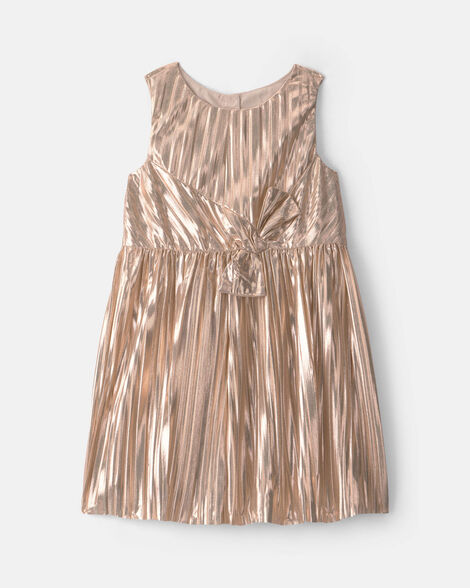 toddler girl metallic crinkle bow dress - gold