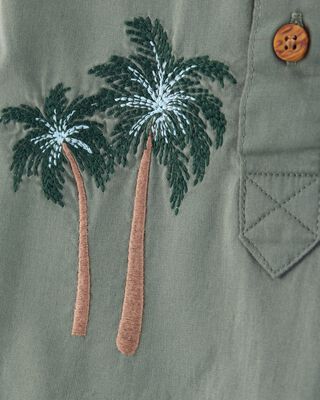 Product image 2 of Baby  Palm Tree Print Button-Front Romper-Green