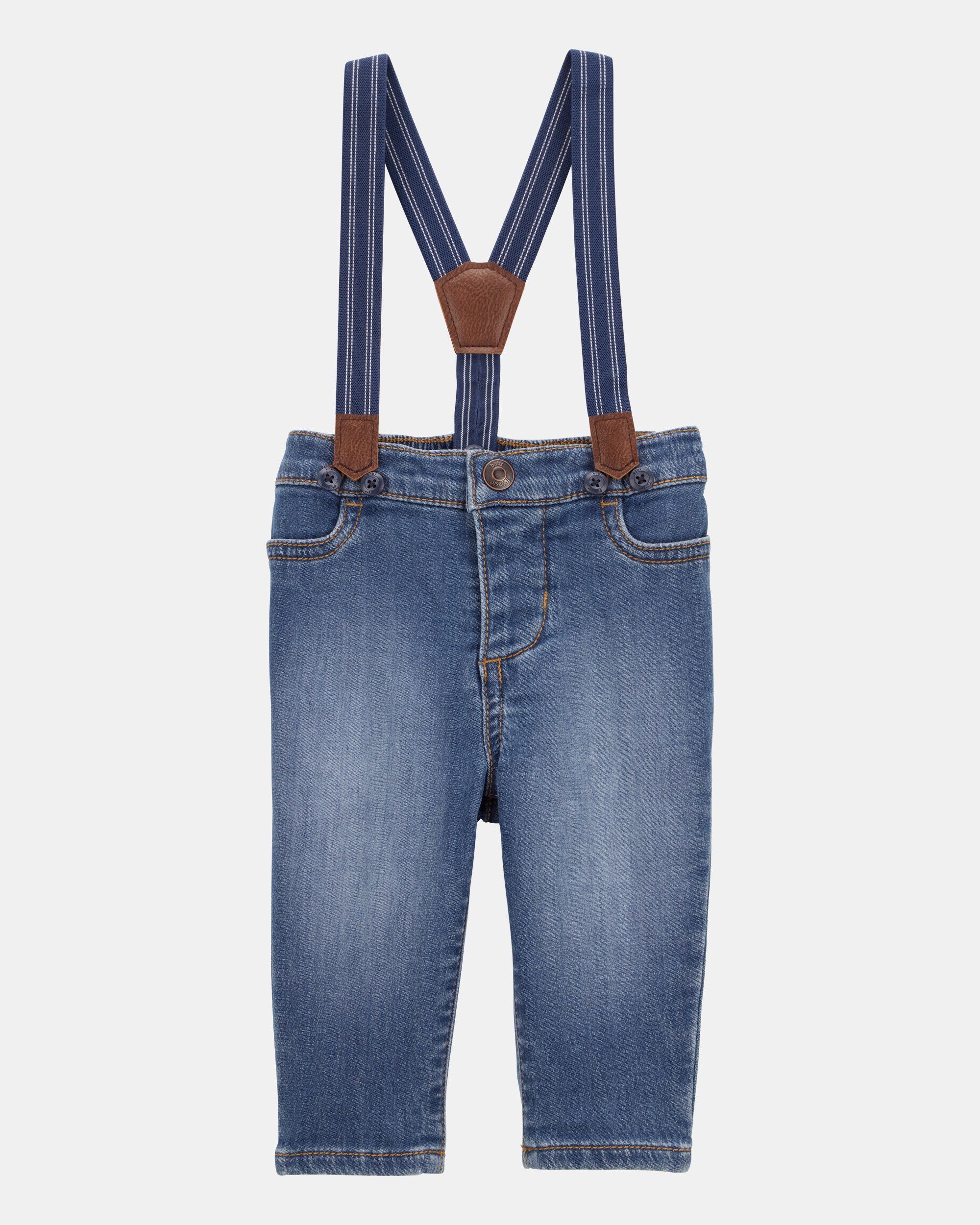 OshKosh Bgosh Baby Knit-Denim Suspender Pants 12M Blue 36$