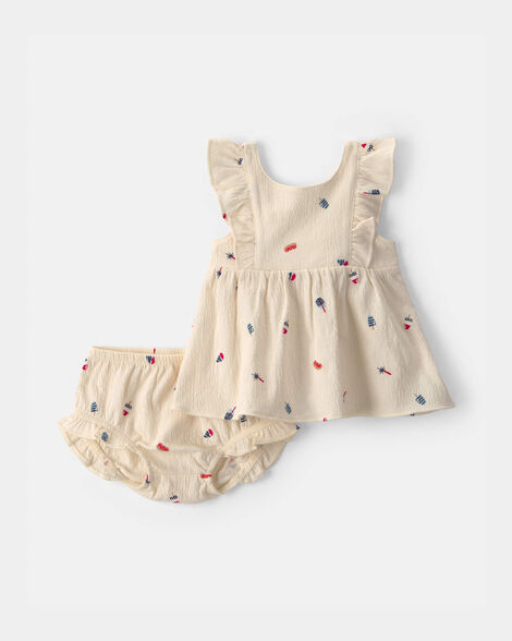 baby girl 2-piece fourth of july top & short set - ivory