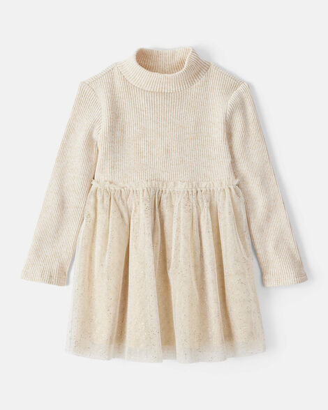Toddler Girl Long-Sleeve Tulle Occasion Dress - Ivory