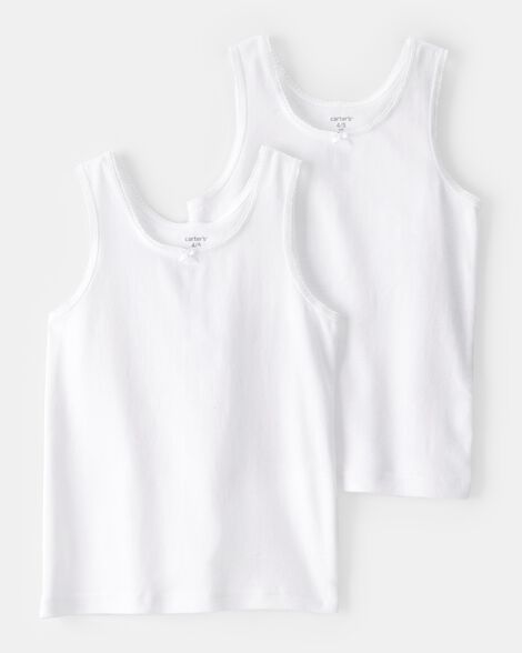 girls 2-pack bow accent cotton cami tanks - white
